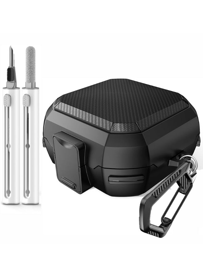 QIRG Case Cover with Lock Carbon Fiber Case for Samsung Galaxy Buds 4 Case/ Galaxy Buds 4 Pro Case with Keychain and Cleaner Kit - Black - Image 1