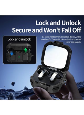 Case Cover with Lock Carbon Fiber Case for Samsung Galaxy Buds 4 Case/ Galaxy Buds 4 Pro Case with Keychain and Cleaner Kit - Black - view 4