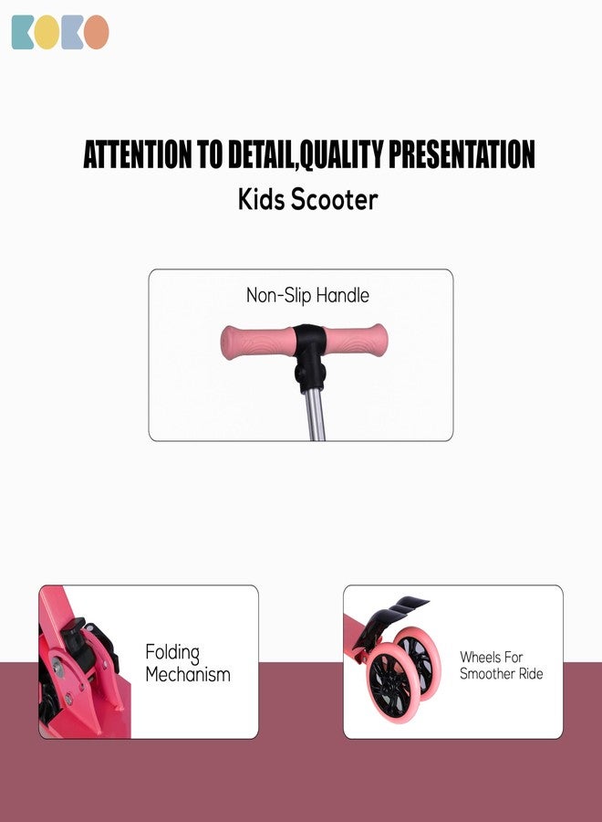 كوكو سكوتر التزلج Koko Rowdy Kick Skate ذو ارتفاع قابل للتعديل وقابل للحمل، سكوتر للأطفال مزود بعجلات LED PVC مناسبة للأطفال من عمر 3 سنوات فما فوق (أقصى وزن للمستخدم: 50 كجم) (وردي) - Image 5