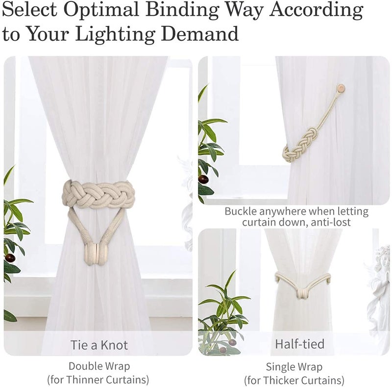 Home-Cloud HomeCloud Magnetic Curtain tiebacks Curtain Tie Back Cotton HandKnotted Made of Cotton Rope Design Light Weight with Heavy Magnet WHI - Image 2