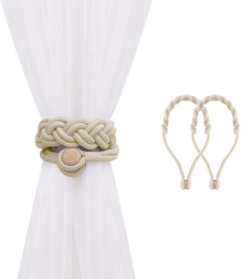 Home-Cloud HomeCloud Magnetic Curtain tiebacks Curtain Tie Back Cotton HandKnotted Made of Cotton Rope Design Light Weight with Heavy Magnet WHI - Image 1