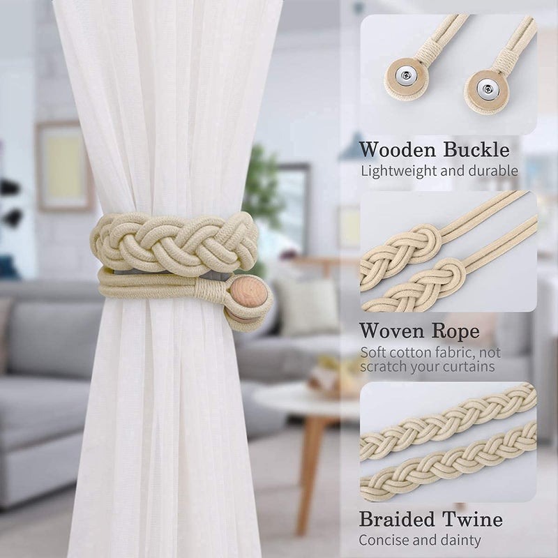 Home-Cloud HomeCloud Magnetic Curtain tiebacks Curtain Tie Back Cotton HandKnotted Made of Cotton Rope Design Light Weight with Heavy Magnet WHI - Image 5