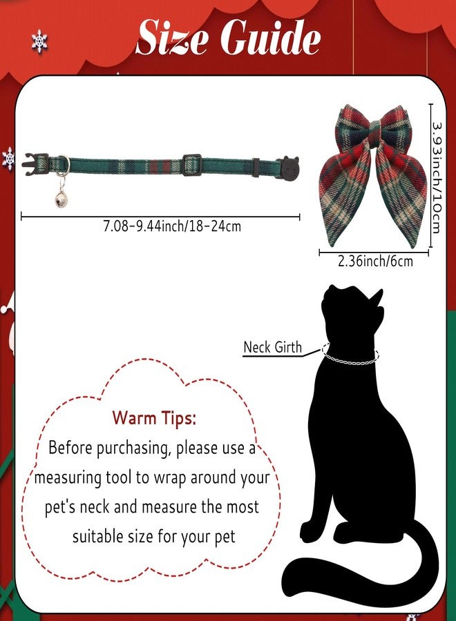 Nfvjfxz 2 Pack Christmas Cat Collar with Detachable Bow Tie Adjustable Red Green Plaid Breakaway Collars with Bell for Cats - Image 2