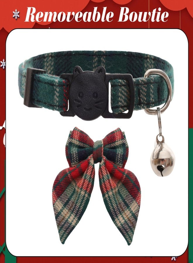 Nfvjfxz 2 Pack Christmas Cat Collar with Detachable Bow Tie Adjustable Red Green Plaid Breakaway Collars with Bell for Cats - Image 4