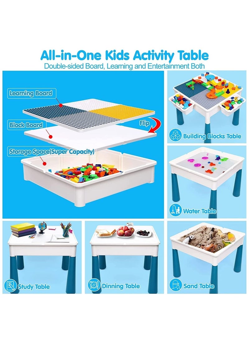 WALALLA Toddlers Multi-Functional Educational Study Blocks Table and Building Storage Organize with 4 Boxes and 2 Chairs - Image 2