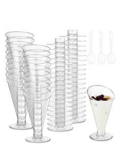 Dessert Cups, 50 Pack Mini Dessert Cups with Spoons 4oz Plastic Martini Glasses Disposable Dessert Cups Appetizer Cups for Home Gatherings, Events, Parties, Weddings, Serving, Tasting