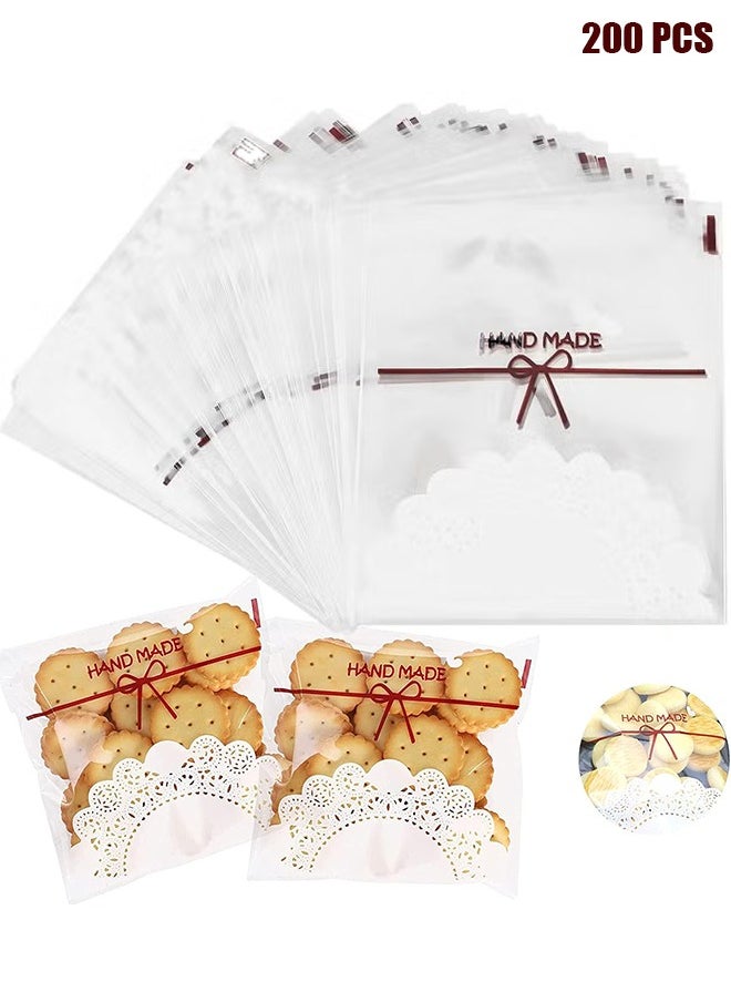 HY 200Pcs Self-adhesive Cookie Bags, 5.5x5.5Inch Clear Treat Bags DIY Plastic Individual Candy Bags Decorating Favor Bag Cellophane Bags for Packing Biscuits, Chocolate, Snack, Wedding, Party  - Image 1