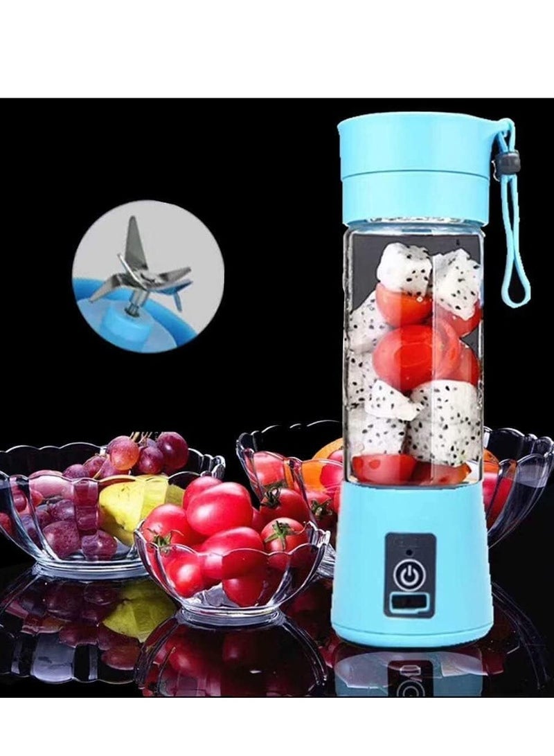 Portable Blender Smoothies Personal Blender Mini Shakes Juicer 380 ml Cup USB Rechargeable Cordless Shaker Bottle (Blue), 8x3 (Q2-6888) - Image 3