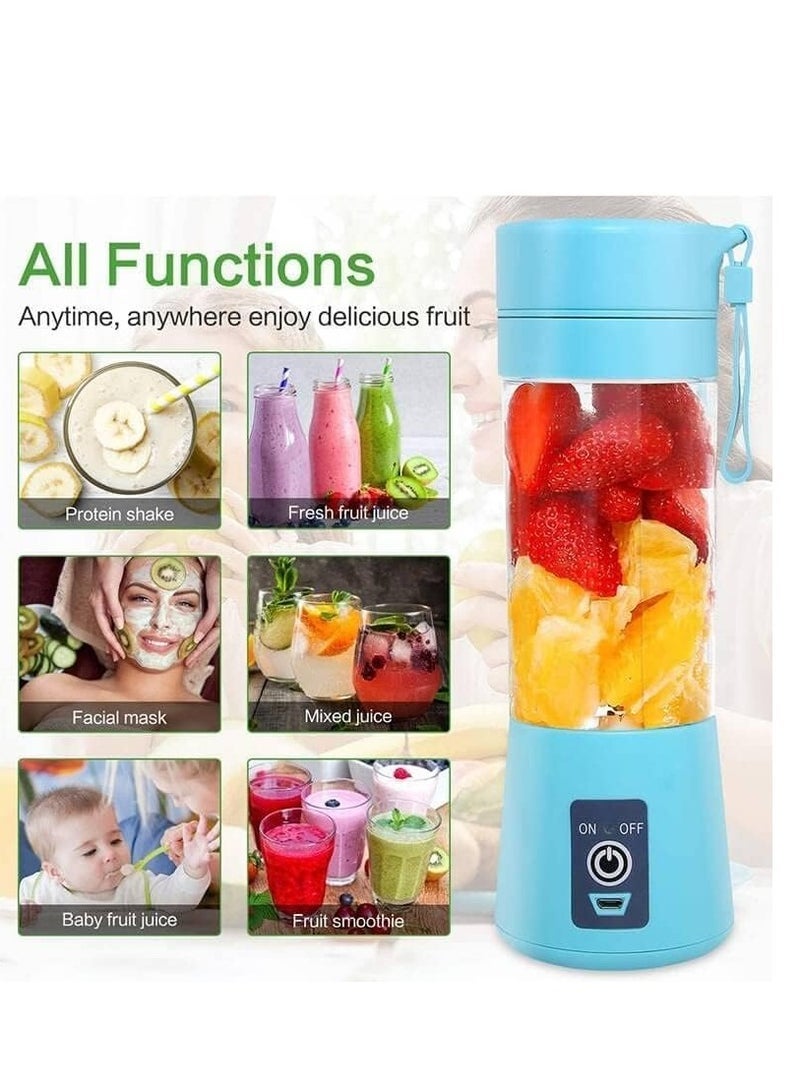 Portable Blender Smoothies Personal Blender Mini Shakes Juicer 380 ml Cup USB Rechargeable Cordless Shaker Bottle (Blue), 8x3 (Q2-6888) - Image 2