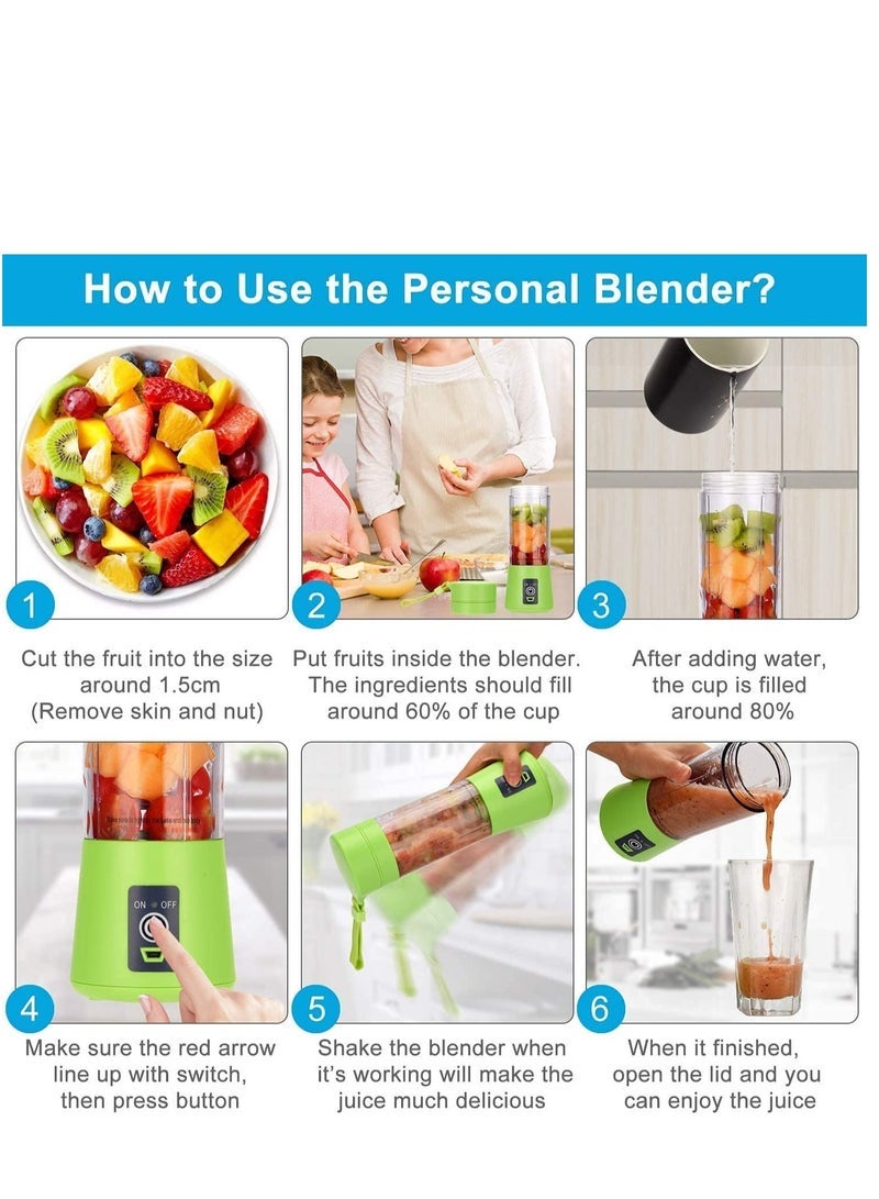 Portable Blender Smoothies Personal Blender Mini Shakes Juicer 380 ml Cup USB Rechargeable Cordless Shaker Bottle (Blue), 8x3 (Q2-6888) - Image 4