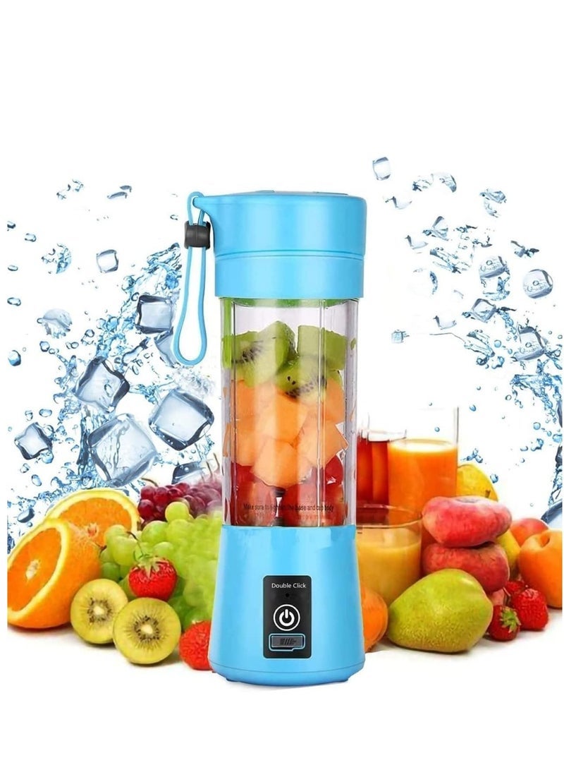 Portable Blender Smoothies Personal Blender Mini Shakes Juicer 380 ml Cup USB Rechargeable Cordless Shaker Bottle (Blue), 8x3 (Q2-6888) - Image 1