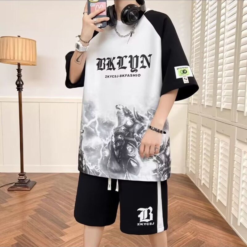 Sportswear Suit Men'S Summer Short-Sleeved T-Shirt Basketball Clothes Casual Shorts Two-Piece Korean Fashionable 2024 - Image 3