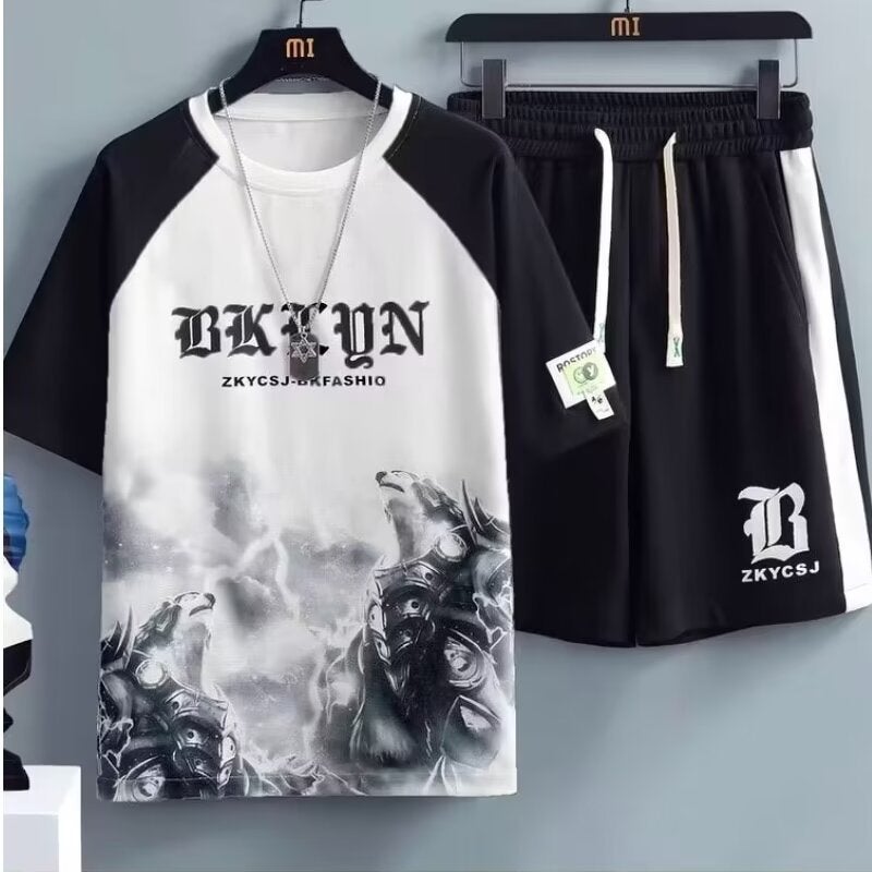 Sportswear Suit Men'S Summer Short-Sleeved T-Shirt Basketball Clothes Casual Shorts Two-Piece Korean Fashionable 2024 - Image 5