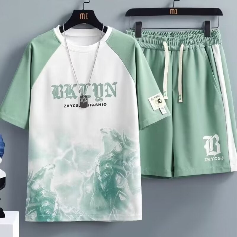 Sportswear Suit Men'S Summer Short-Sleeved T-Shirt Basketball Clothes Casual Shorts Two-Piece Korean Fashionable 2024 - Image 4
