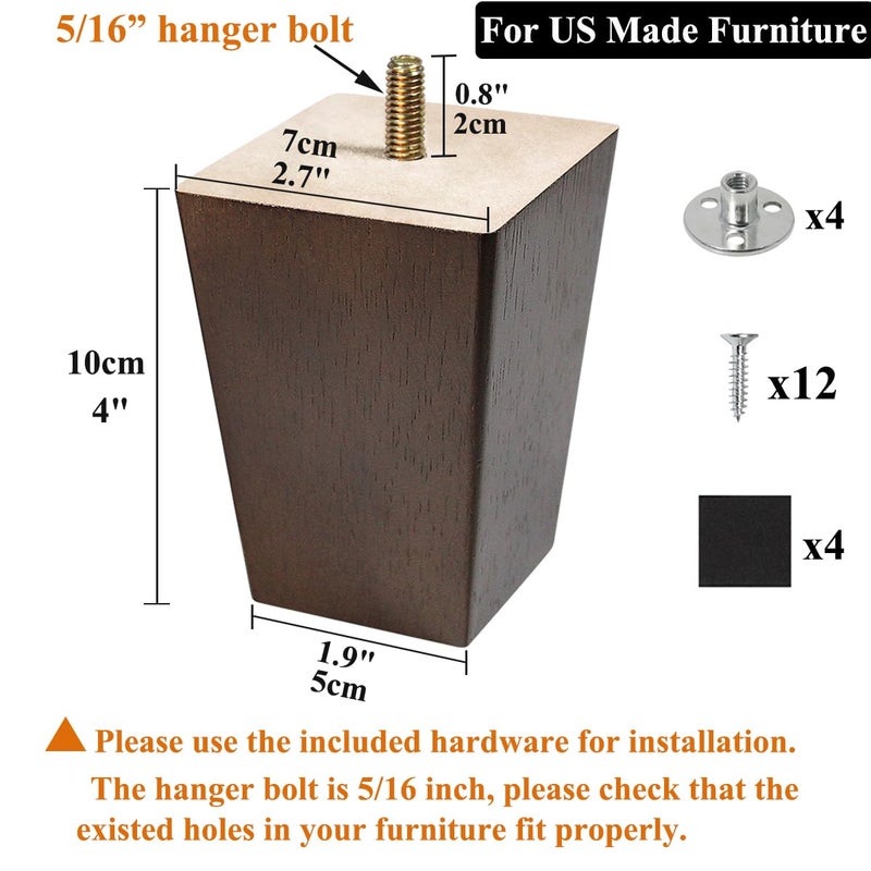 AORYVIC Wood Legs for Furniture 4 inch Sofa Legs Square Bed Legs Pack of 4 - Image 2