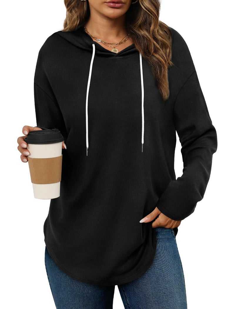 Bofell Black Long Sleeve Shirt for Women Round Neck Hoodies Tops Women's Fashion Fall Clothes Oversized Sweatshirts XL - Image 1