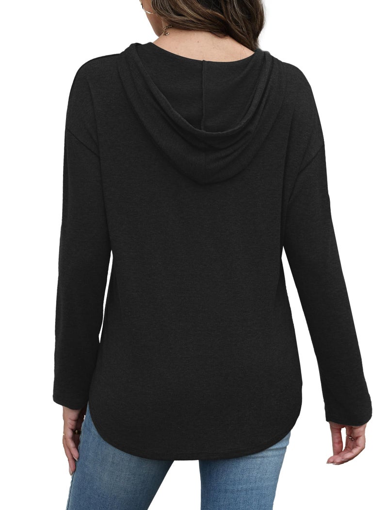 Bofell Black Long Sleeve Shirt for Women Round Neck Hoodies Tops Women's Fashion Fall Clothes Oversized Sweatshirts XL - Image 5