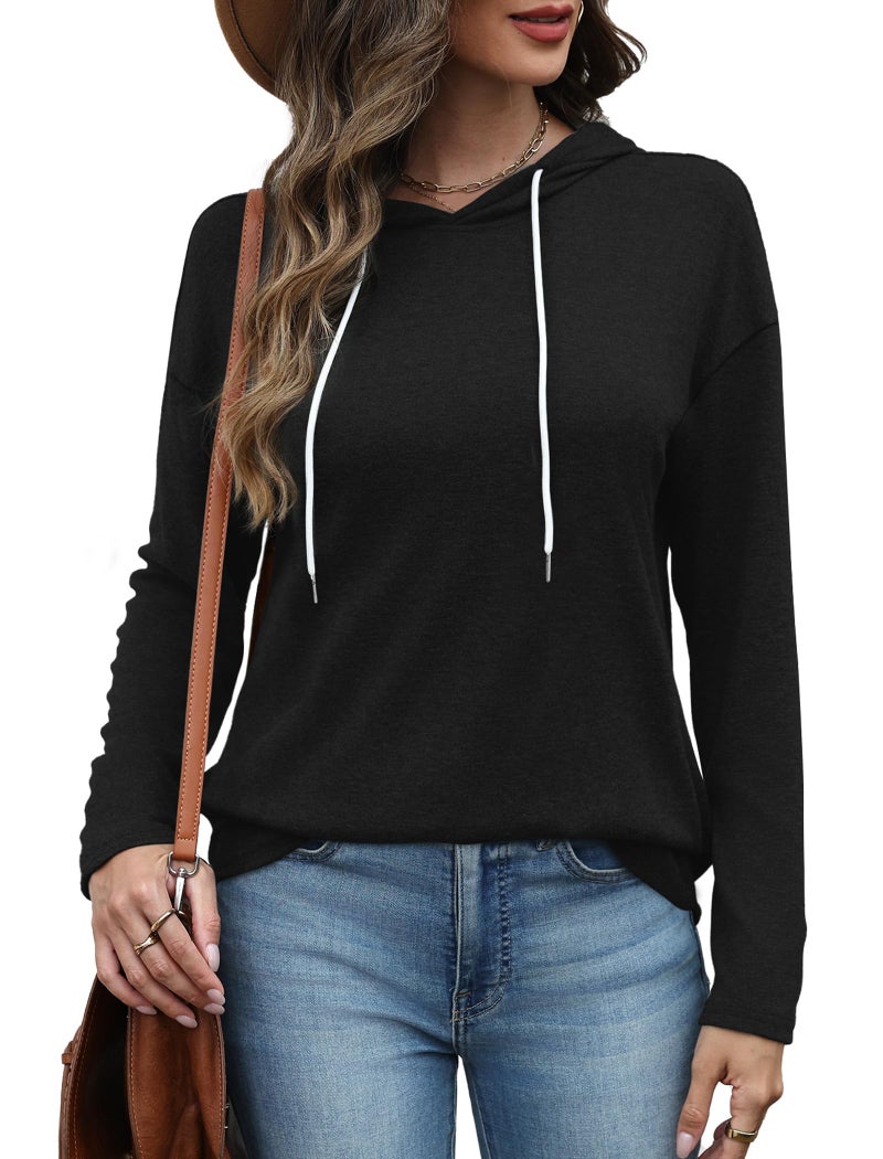 Bofell Black Long Sleeve Shirt for Women Round Neck Hoodies Tops Women's Fashion Fall Clothes Oversized Sweatshirts XL - Image 4