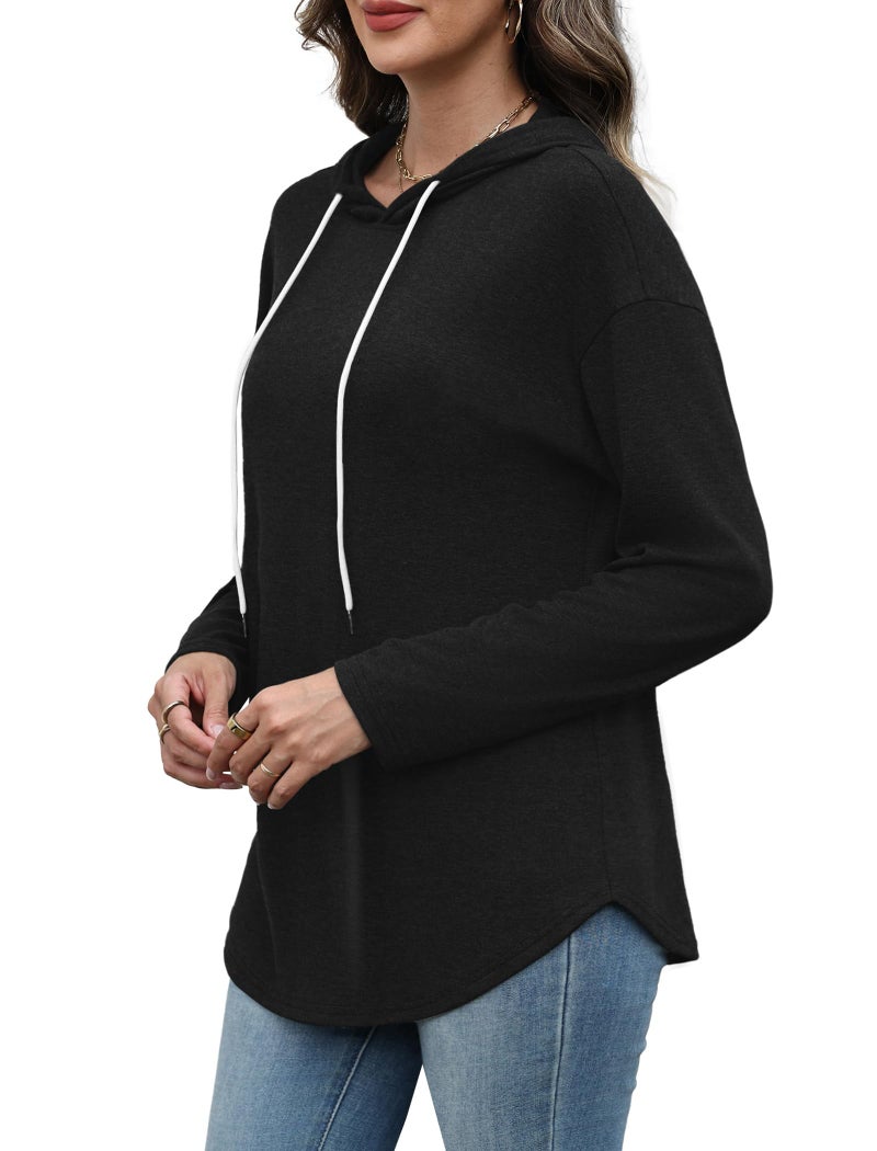 Bofell Black Long Sleeve Shirt for Women Round Neck Hoodies Tops Women's Fashion Fall Clothes Oversized Sweatshirts XL - Image 3