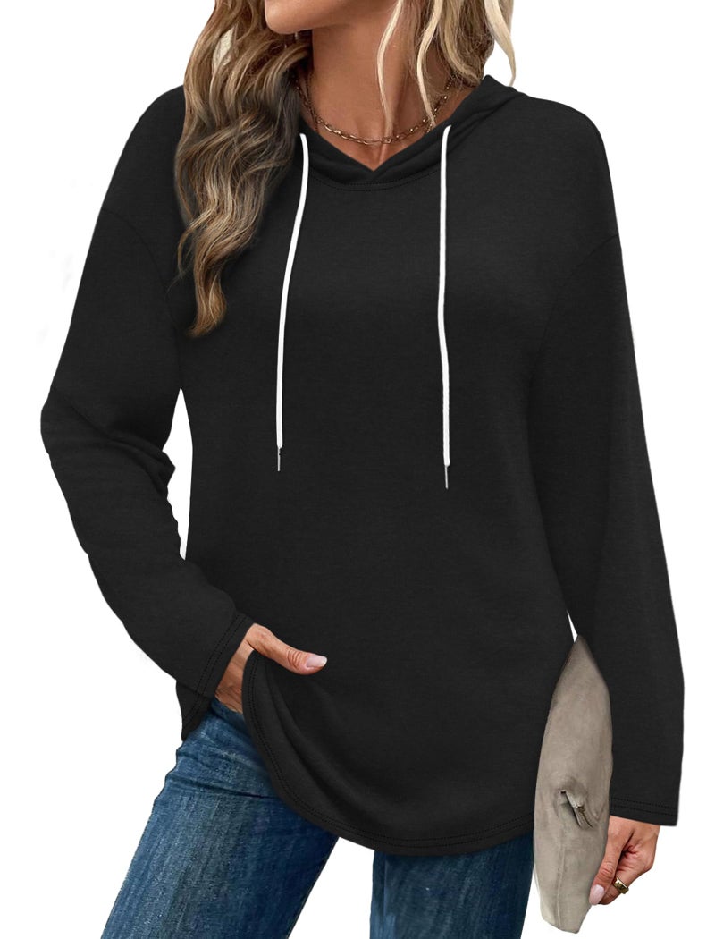 Bofell Black Long Sleeve Shirt for Women Round Neck Hoodies Tops Women's Fashion Fall Clothes Oversized Sweatshirts XL - Image 2
