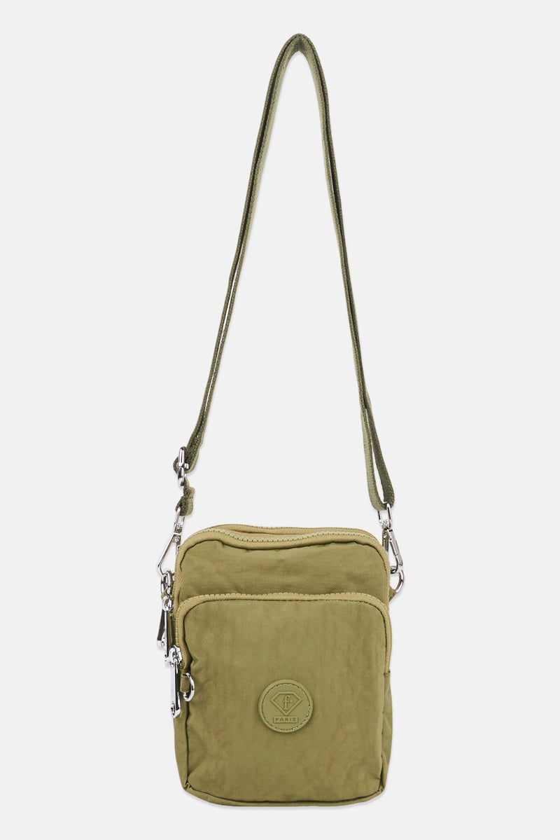 I Love Fashion Women Brand Logo Cross Body Bag, Olive - Image 1