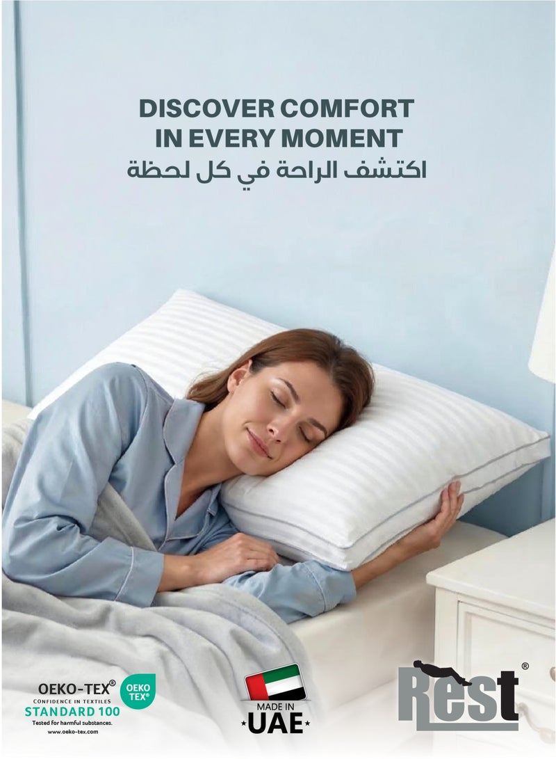 ريست مجموعة وسادة قطيفة مخططة من مجمعة مقاس قياسي مكونة من 2 وسائد سرير مقاس 50 × 70 سم / 20 بوصة × 28 بوصة للنوم، وسائد مجمعة من القطيفة للظهر أو المعدة أو الجانب الذين ينامون، وسادة فندقية مع حشوة بديلة للأسفل - Image 3