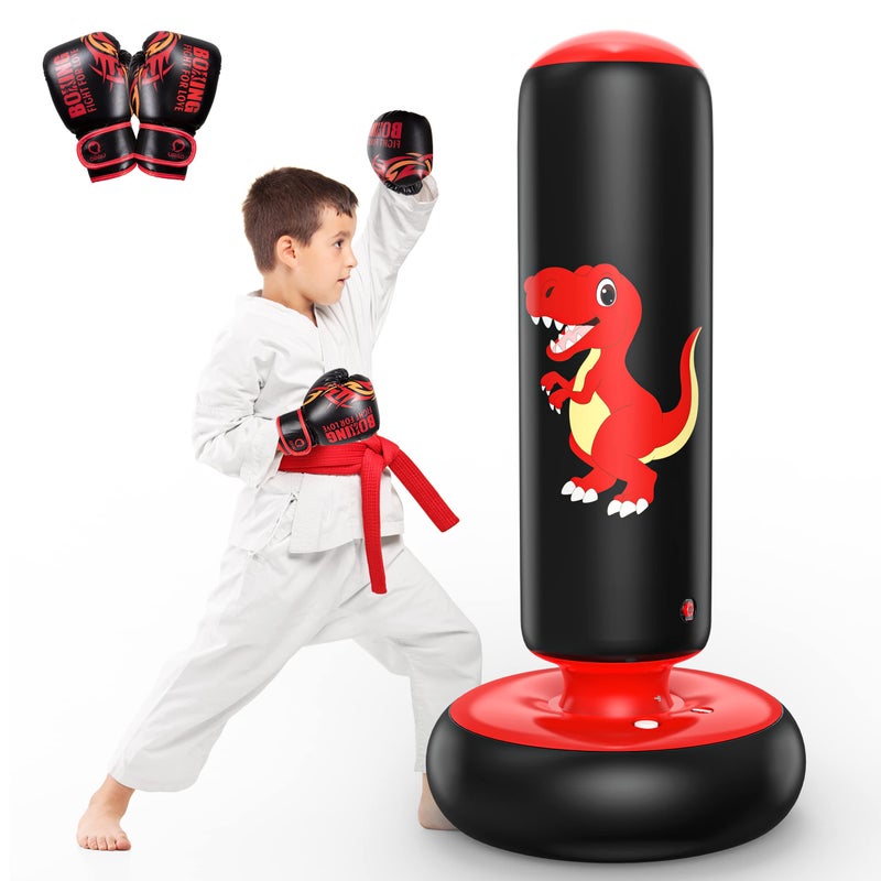 QPAU Inflatable Punching Bag 48 Inch Stable Inflatable Boxing Bag for 36 KidsDinosaur Toy Gifts for Boys and Girls Kids Boxing Set for Practicing Karate Taekwondo