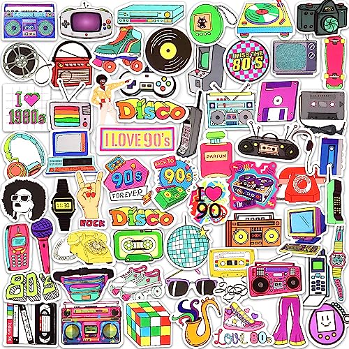 DETICKERS 80s 90s Stickers for Water Bottles 90s Party Decorations 70 PCS Waterproof Vinyl Gifts for Adult Stickers - Image 1