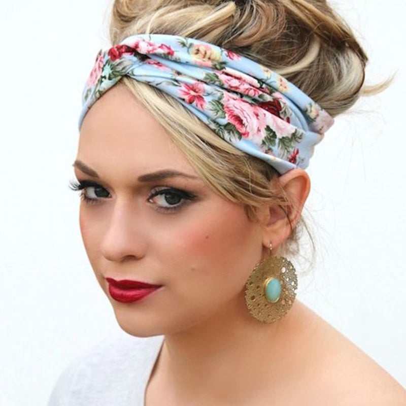 DRESHOW 6 Pack Boho Cotton Non-Slip Headbands for Women Girls Yoga Workout Running Knotted Turban Floral Elastic Head Wrap - Image 5