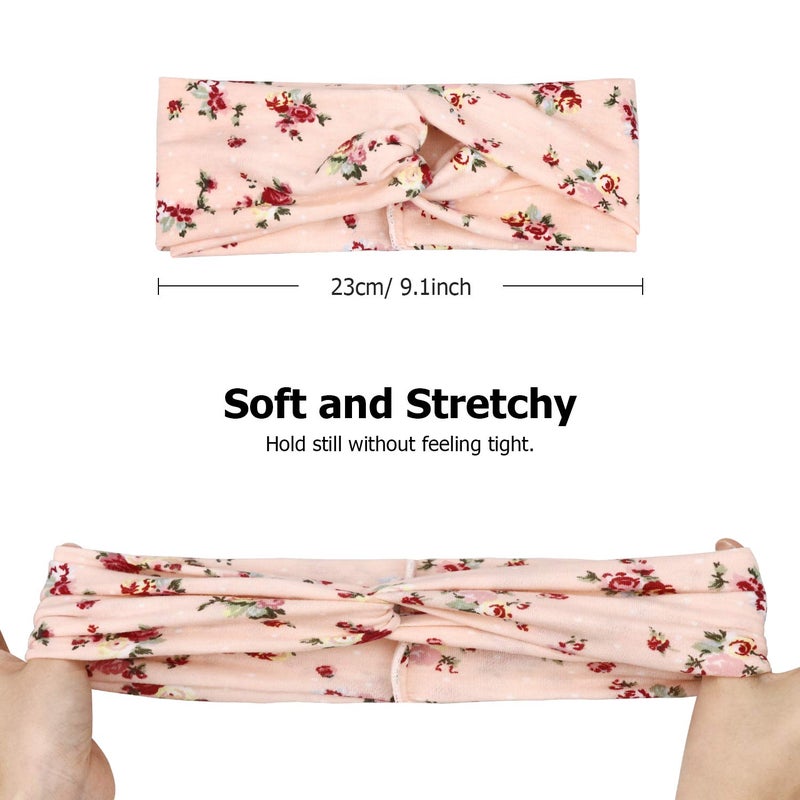 DRESHOW 6 Pack Boho Cotton Non-Slip Headbands for Women Girls Yoga Workout Running Knotted Turban Floral Elastic Head Wrap - Image 3