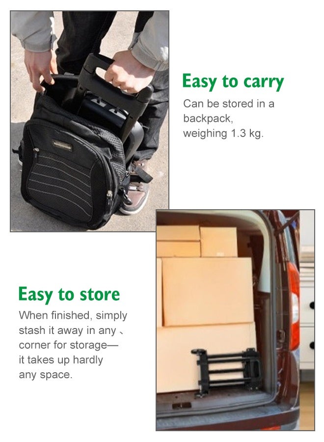 فورثكان عربة نقل قابلة للطي بعجلتين، عربة يدوية خفيفة مع مقبض قابل للتمديد، مناسبة للحقائب والصناديق وأكياس التسوق - Image 2