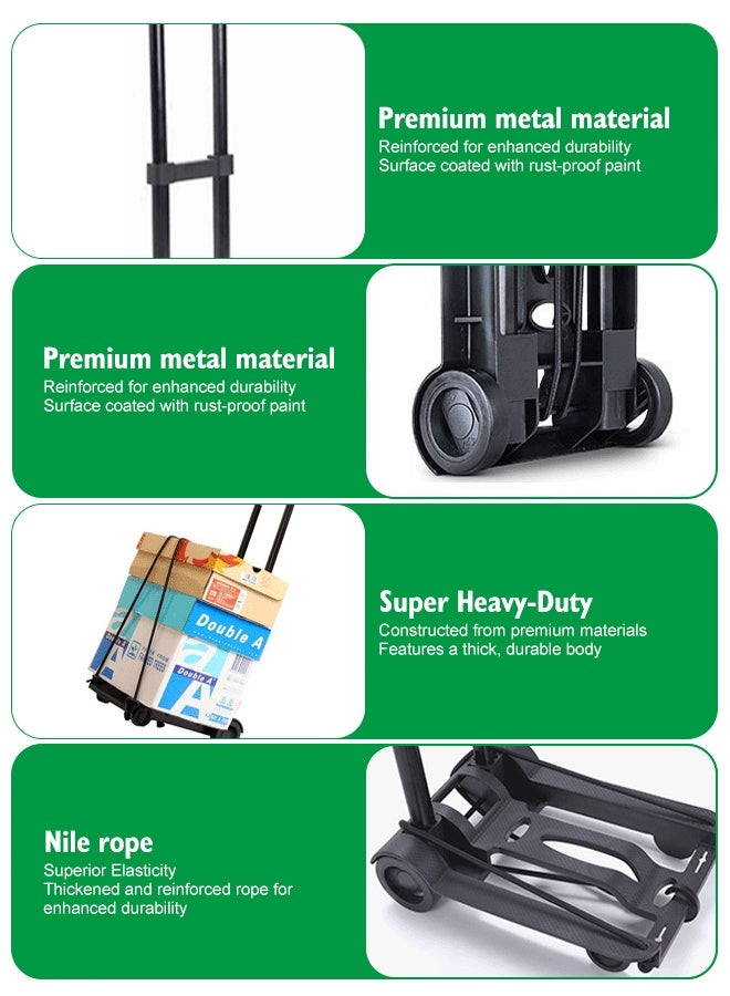 فورثكان عربة نقل قابلة للطي بعجلتين، عربة يدوية خفيفة مع مقبض قابل للتمديد، مناسبة للحقائب والصناديق وأكياس التسوق - Image 4