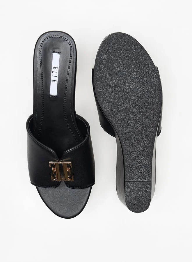 ايل Women's Logo Accent Slip-On Sandals with Wedge Heels