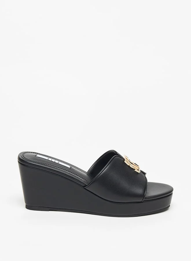 ايل Women's Logo Accent Slip-On Sandals with Wedge Heels