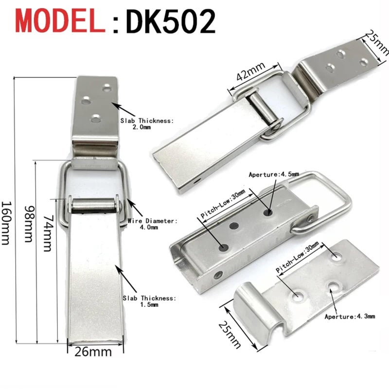 Spring Loaded Suitcase Chest Locking Hasp Hardware Box Toggle Latch Military Buckle 304 SUS 5pcs - Image 3