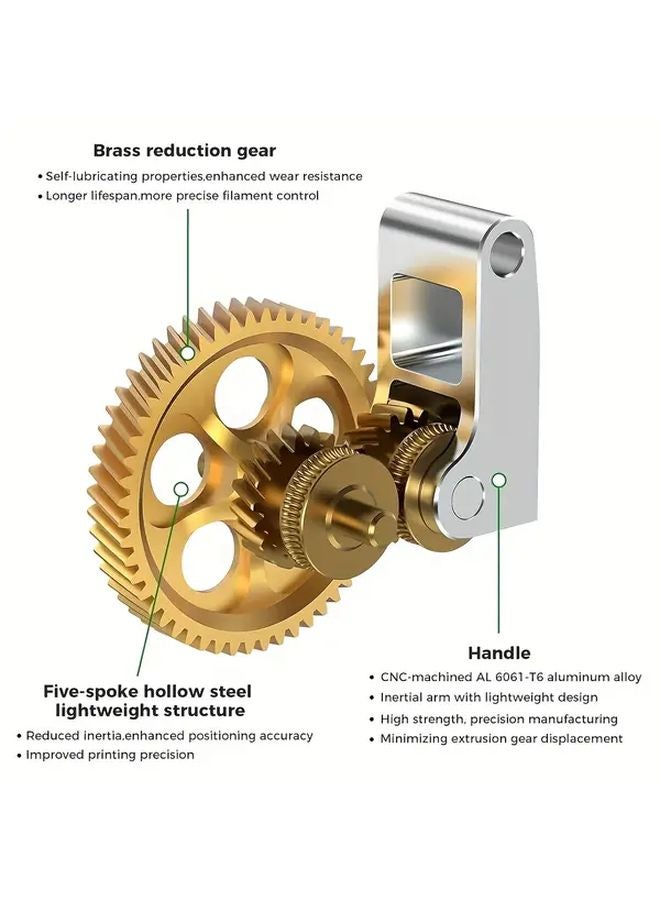 طقم ترس بثق معدني بالكامل لطابعة Bambu Lab P1 X1 Series ثلاثية الأبعاد - ترقية من الفولاذ والنحاس الأصفر المطلي بـ DLC - Image 4