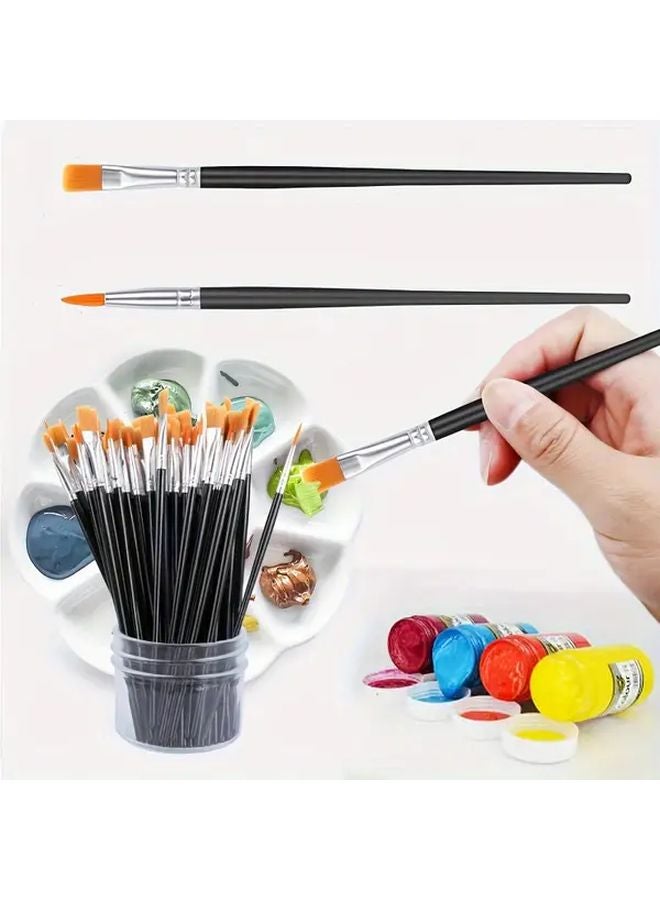 20pcs Black Nylon Hair Brushes With Flat And Round Tips For Oil Watercolor Acrylic Painting - Image 4