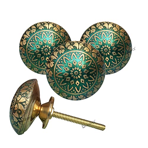BnoSpace Green Brass Knobs for Cabinet Drawer, Wardrobes & Kitchen Cupboards Pack of 4 - Image 1