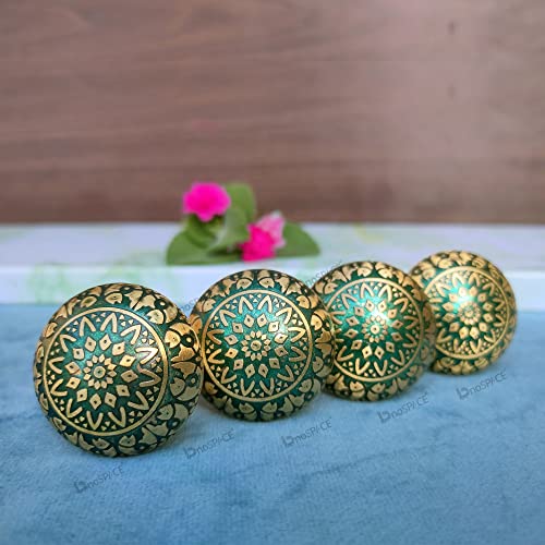 BnoSpace Green Brass Knobs for Cabinet Drawer, Wardrobes & Kitchen Cupboards Pack of 4 - Image 2
