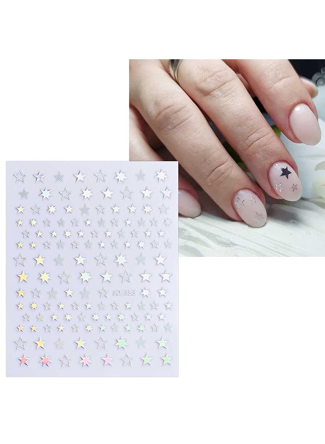 ١٢ ورقة من ملصقات أظافر أورورا ذاتية اللصق، ملصقات أظافر لامعة ثلاثية الأبعاد على شكل نجمة وقلب، لوازم تزيين الأظافر، تصميمات فنية للأظافر، إكسسوارات تزيين. - Image 4