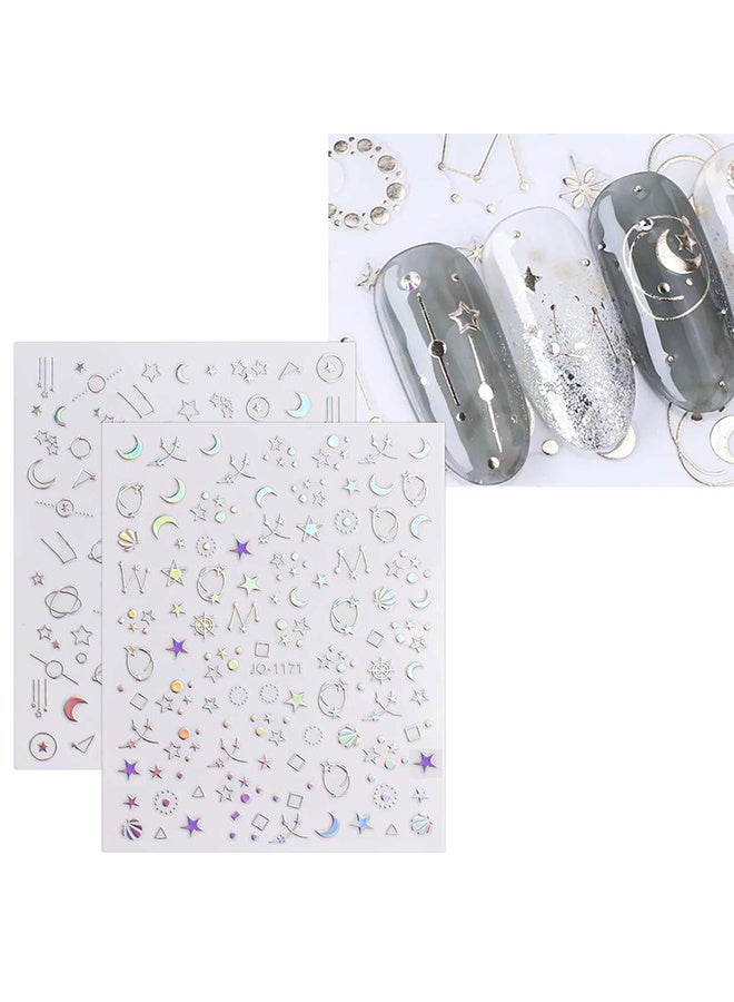 ١٢ ورقة من ملصقات أظافر أورورا ذاتية اللصق، ملصقات أظافر لامعة ثلاثية الأبعاد على شكل نجمة وقلب، لوازم تزيين الأظافر، تصميمات فنية للأظافر، إكسسوارات تزيين. - Image 5
