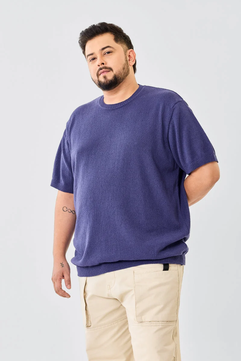 SNITCH Textured Flat Knit Plus Size T-Shirt