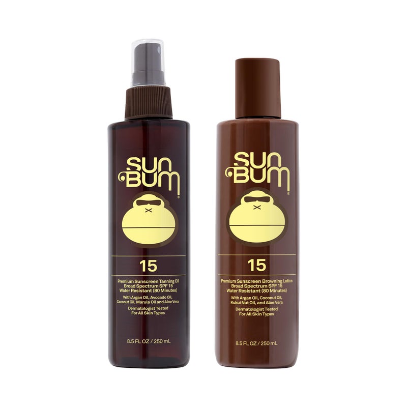 Sun Bum لوشن تان من صن بوم وزيت تان SPF 15 نباتي وصديق للشعاب المرجانية (خالي من أوكتينوكسات وأوكسي بنزون) كريم وزيت تان مع الألوة فيرا - Image 1