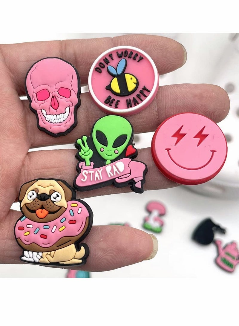 Excefore Croc Charms Jibbitz, Cute Shoe Charms Soft PVC Cartoon Croc Charms Fit for Clog Sandal Bracelet Wristband Trendy Croc Charms Designer Adult Teen Girls Women Party Favor Birthday Gifts 12 PCS Pink - Image 1