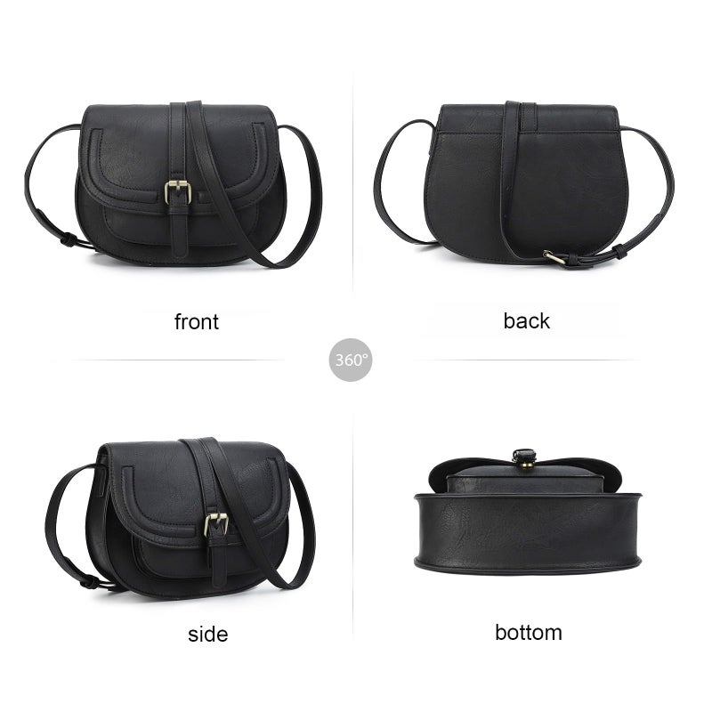 AFKOMST Crossbody Bags for Women,Small Saddle Purse and Boho Cross Body Handbags,Vegan Leather, Black - Image 2