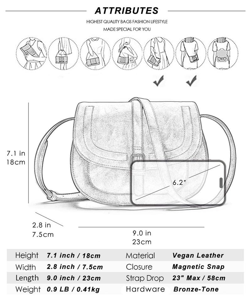 AFKOMST Crossbody Bags for Women,Small Saddle Purse and Boho Cross Body Handbags,Vegan Leather, Black - Image 4