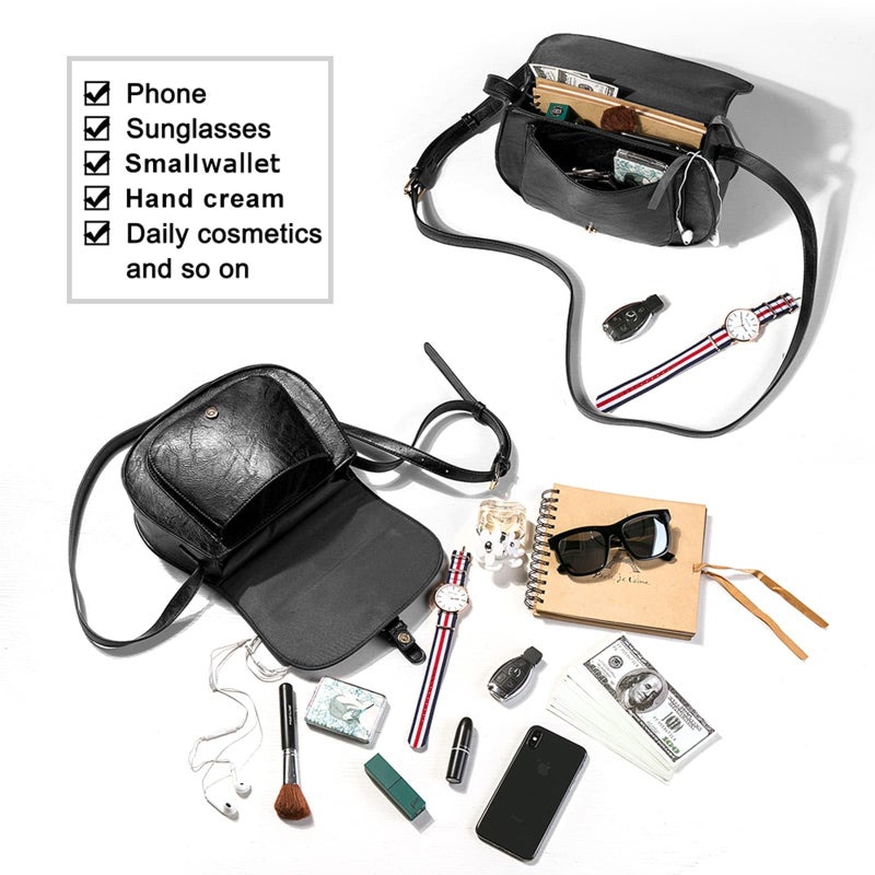 AFKOMST Crossbody Bags for Women,Small Saddle Purse and Boho Cross Body Handbags,Vegan Leather, Black - Image 5