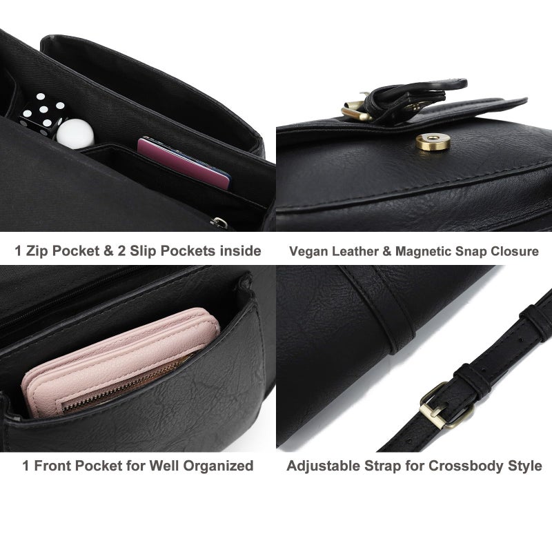 AFKOMST Crossbody Bags for Women,Small Saddle Purse and Boho Cross Body Handbags,Vegan Leather, Black - Image 3