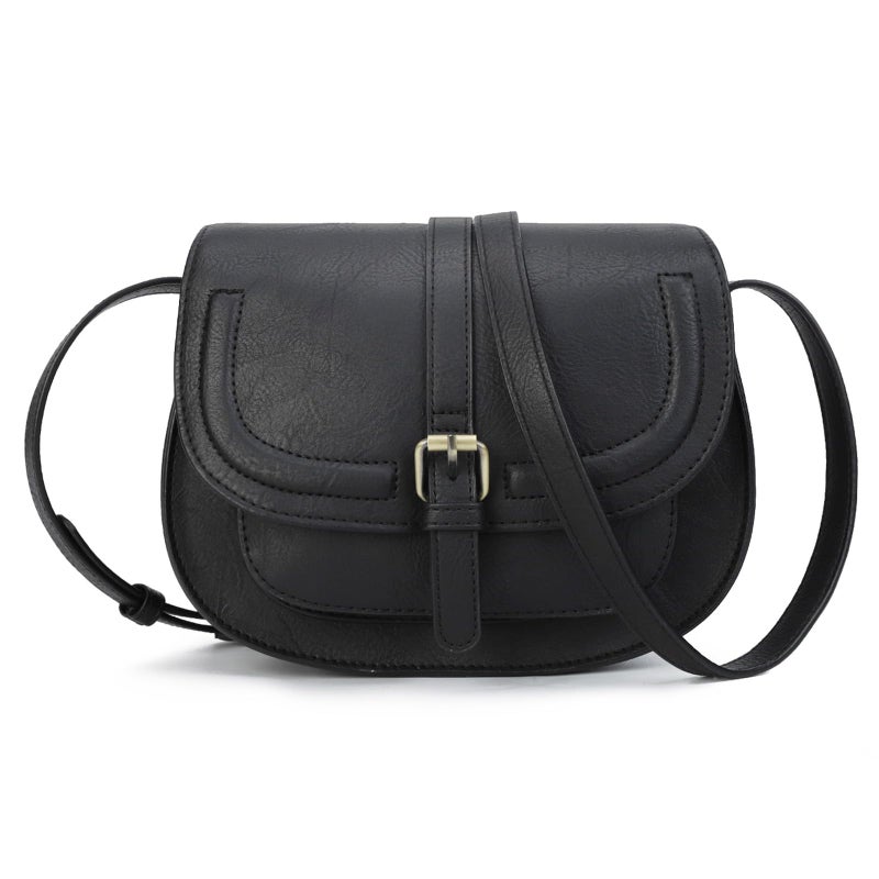 AFKOMST Crossbody Bags for Women,Small Saddle Purse and Boho Cross Body Handbags,Vegan Leather, Black - Image 1