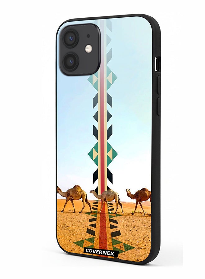 Covernex Apple iPhone 12 Protective Case Cover Printed Featuring Camel Silhouette with Vertical Sadu Pattern - Image 1